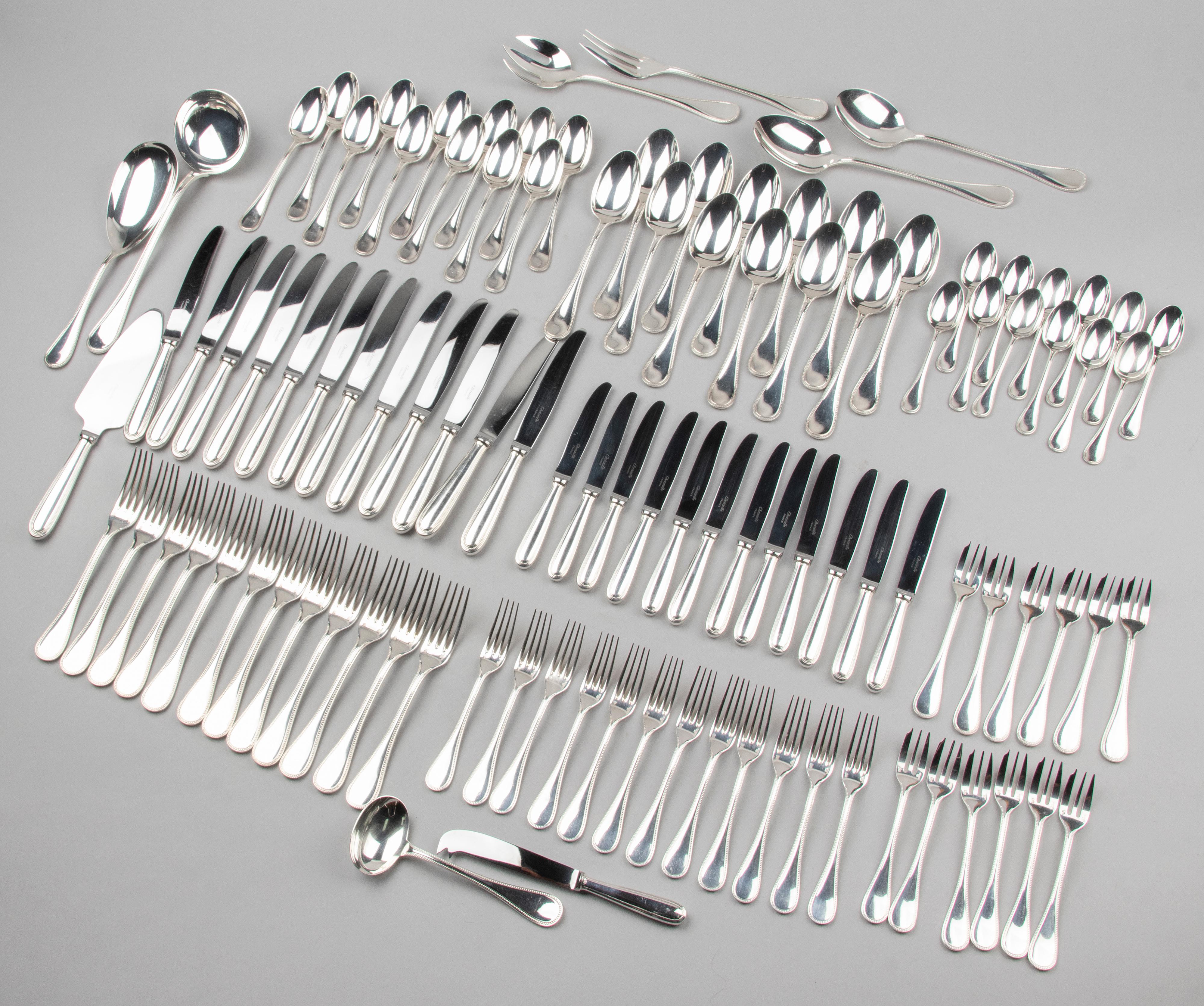 Louis Philippe 105-Piece Set of Silver Plated Flatware by Christofle 'Perles' Original Case