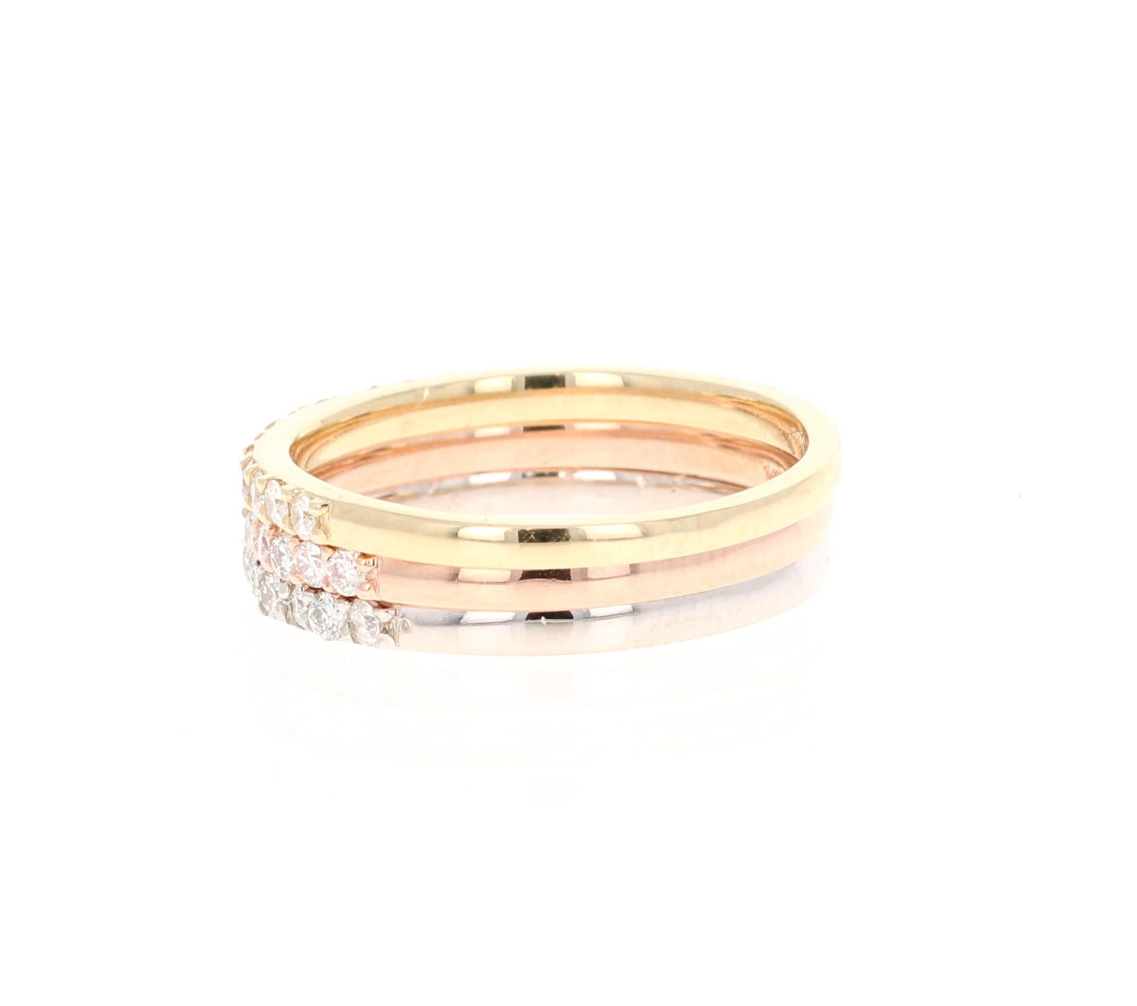Contemporary 1.05 Round Cut Diamond White, Rose, Yellow Gold Stackable Bands