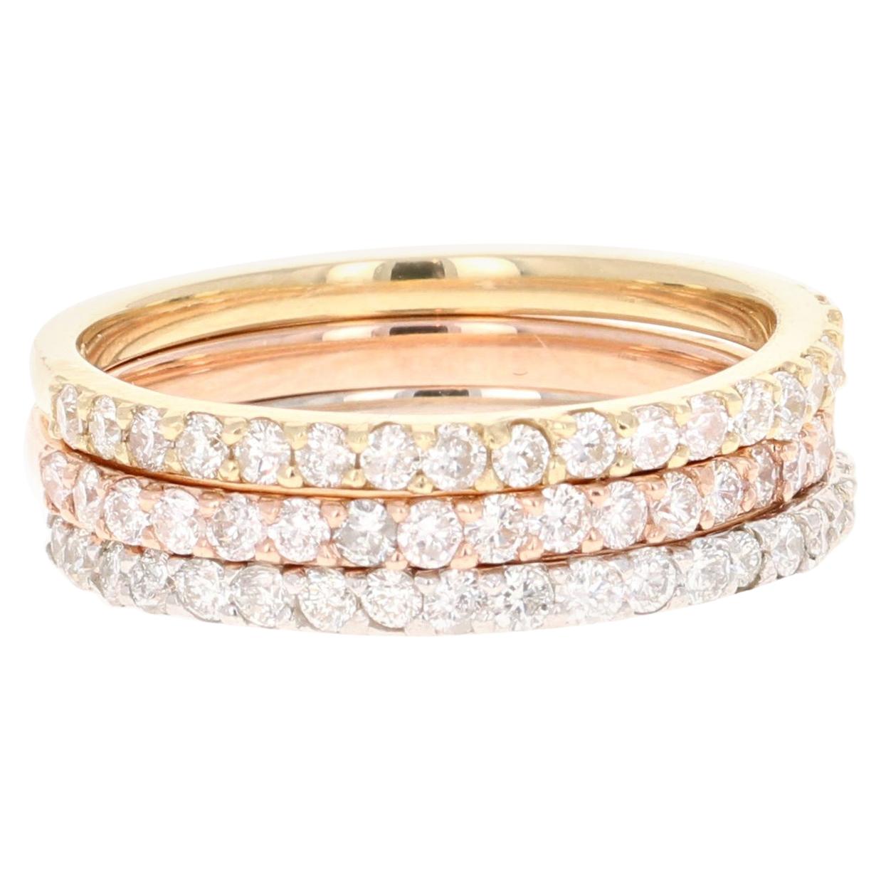 1.05 Round Cut Diamond White, Rose, Yellow Gold Stackable Bands