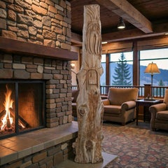 105" Tall Hand Carved Figural Wood Spirit Animals Tree Trunk Totem Sculpture