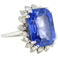 10.50 Carat Ceylon Natural Sapphire Diamonds Cluster Ring by Wald