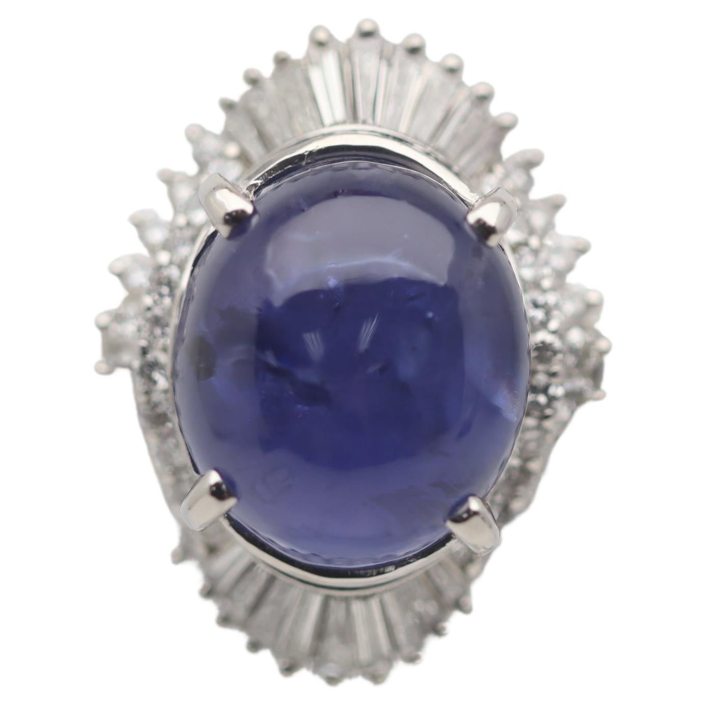 10.50 Carat Color-Change Star Sapphire Diamond Platinum Ring