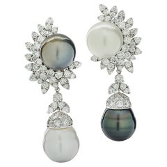 10.50 Carat Diamond and Pearl Dangle Earrings