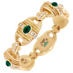 10.50 Carat Emerald Cabochon and Diamond Bracelet in 18 Karat Yellow Gold