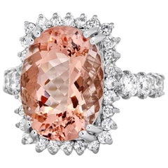 Anillo de oro blanco macizo de 14 quilates con morganita natural y diamantes, impresionante, de 10,50 quilates
