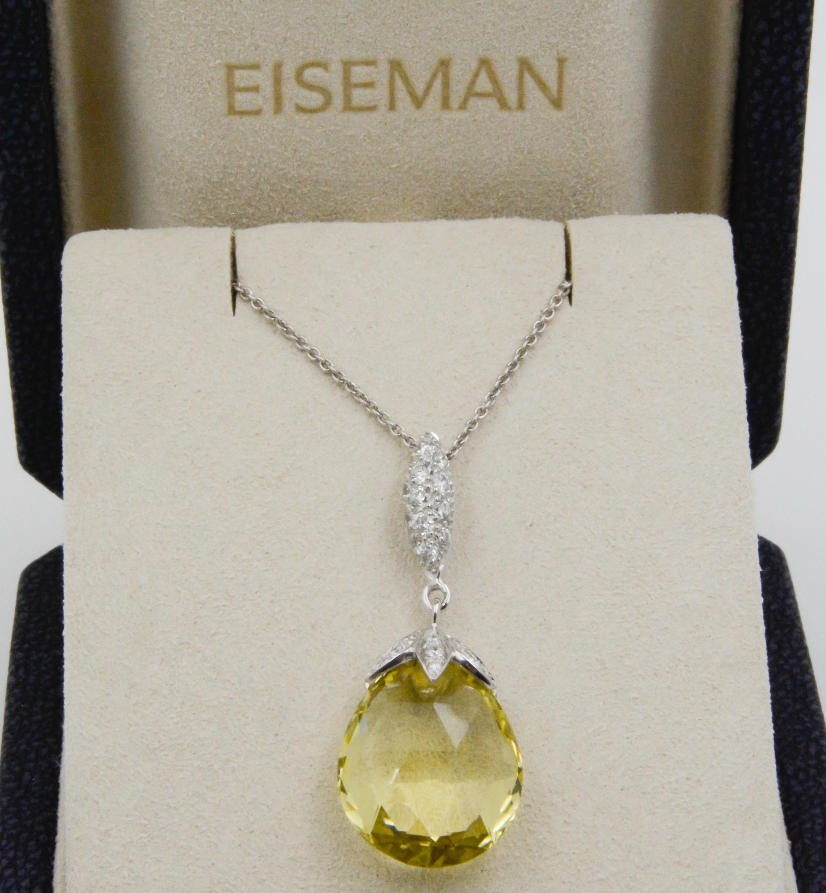 10.50 Carat Lemon Quartz Briolette Diamond Pendant 4