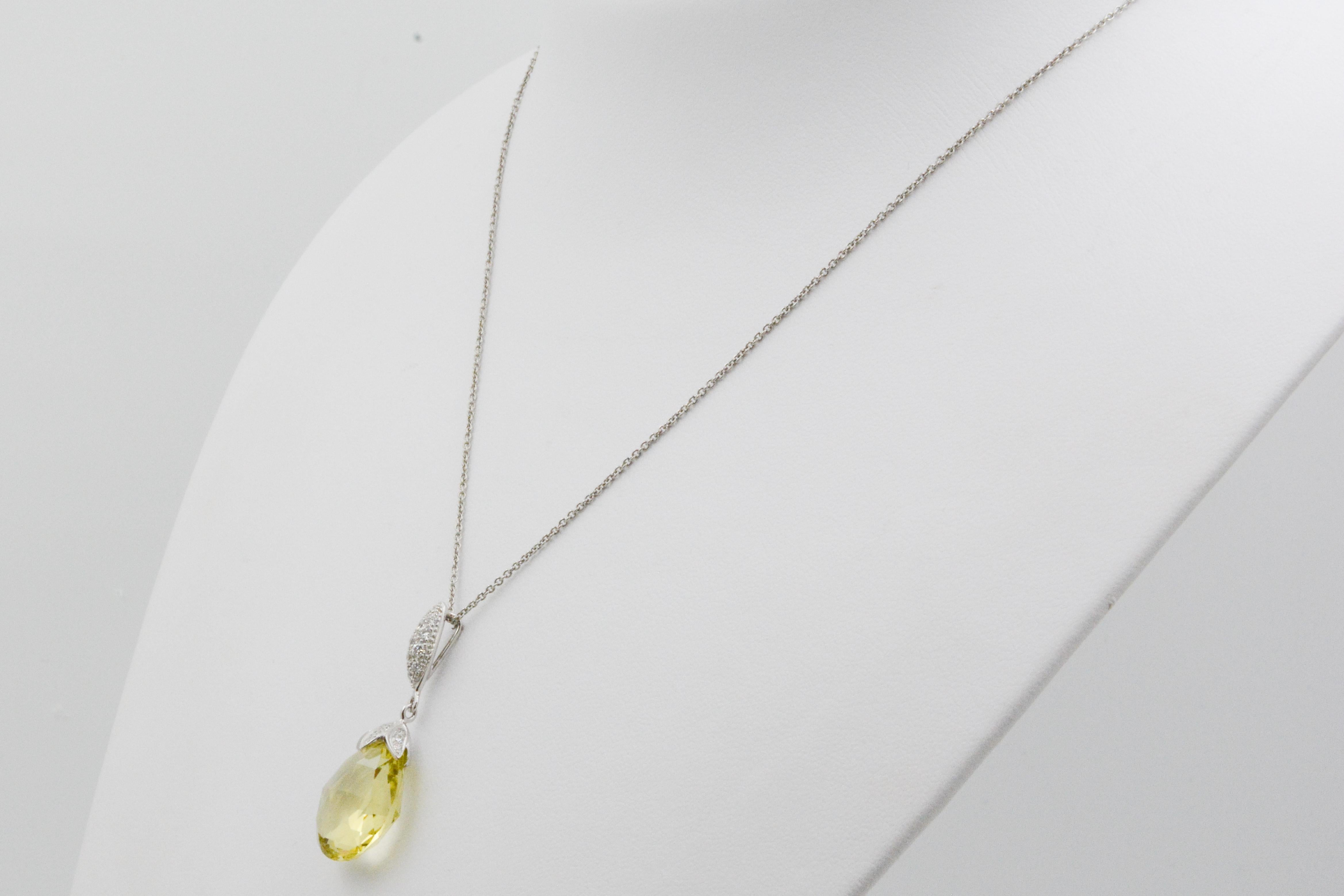 Modern 10.50 Carat Lemon Quartz Briolette Diamond Pendant