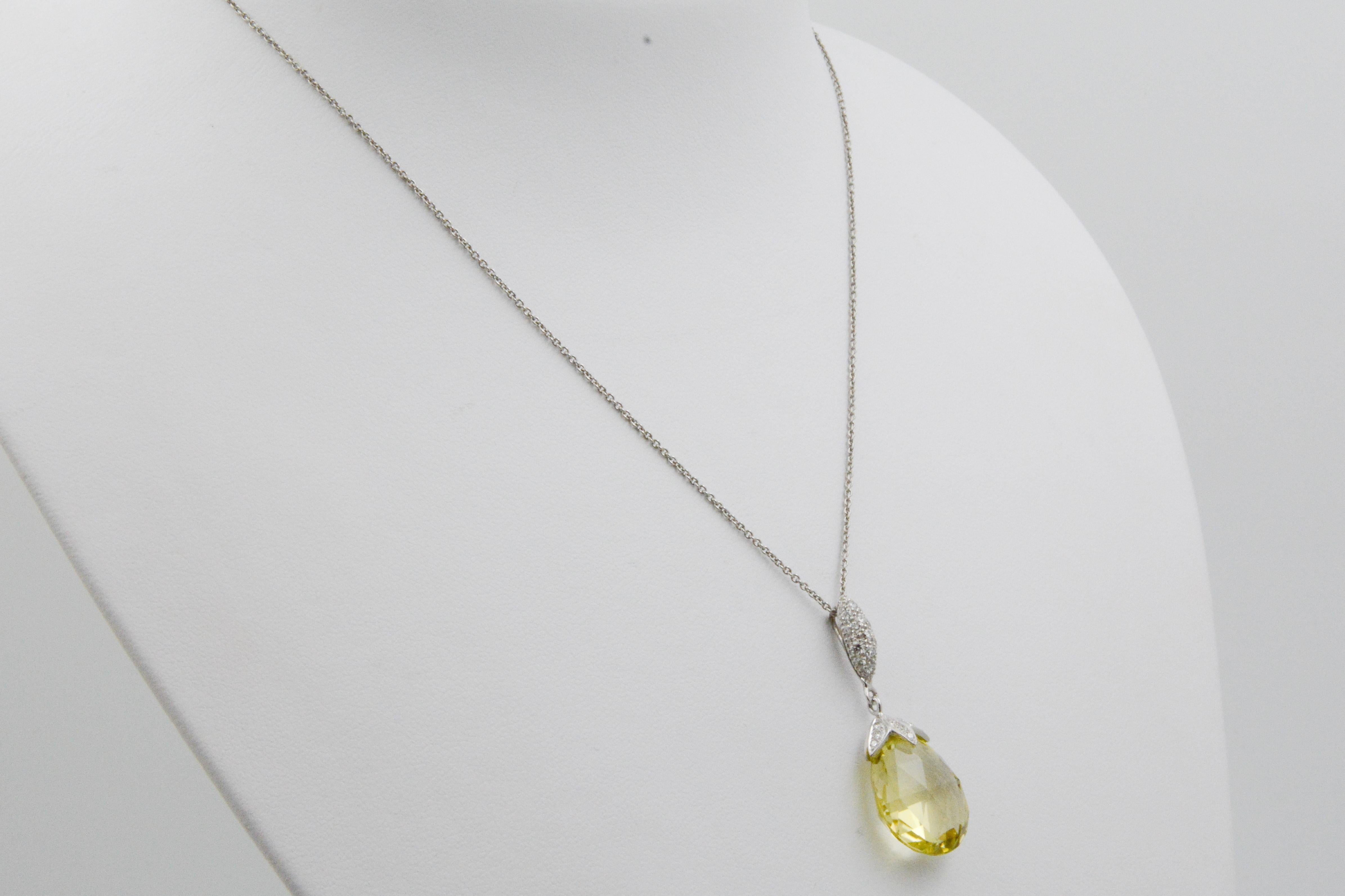 Pear Cut 10.50 Carat Lemon Quartz Briolette Diamond Pendant