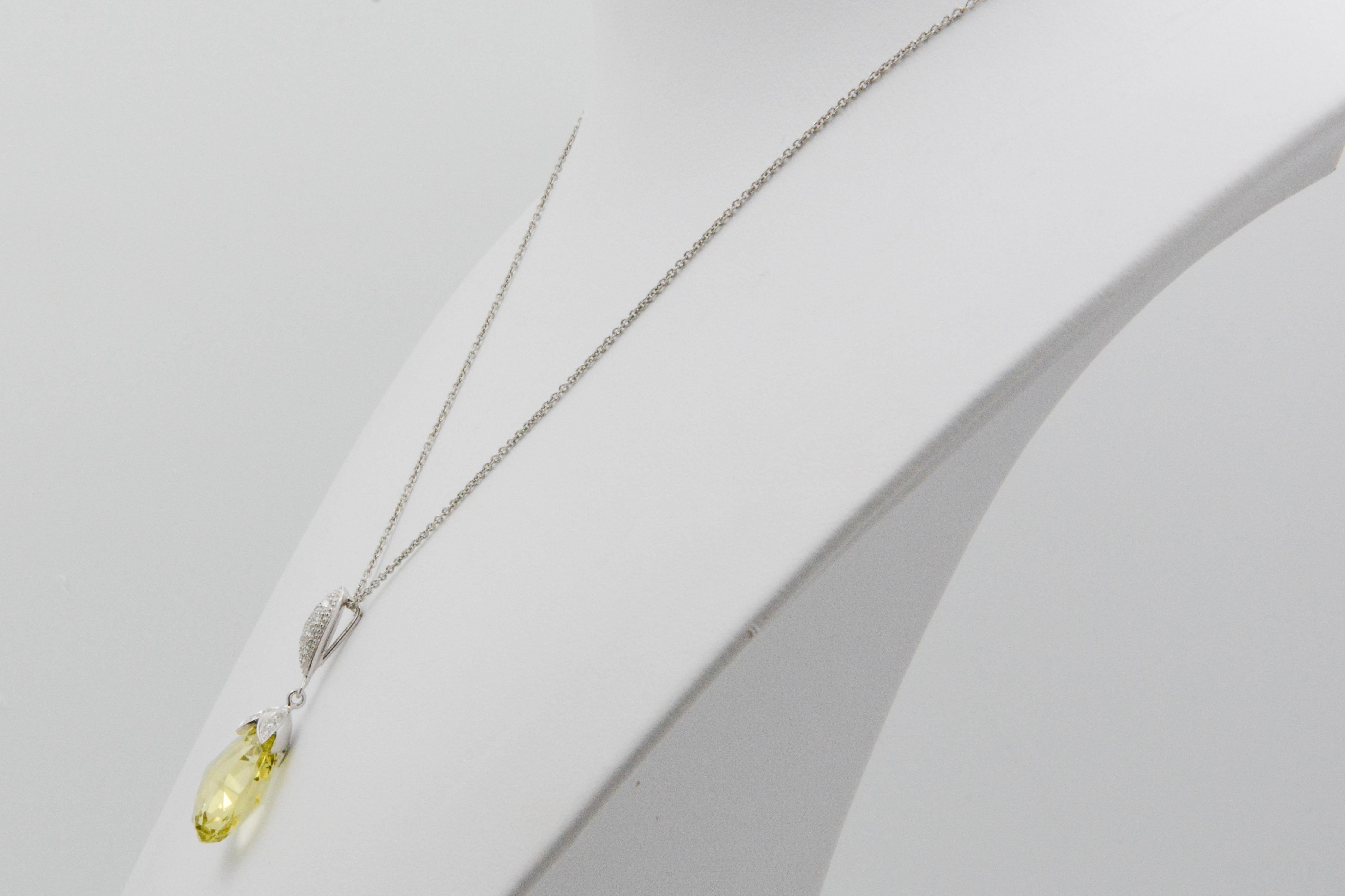 Women's 10.50 Carat Lemon Quartz Briolette Diamond Pendant