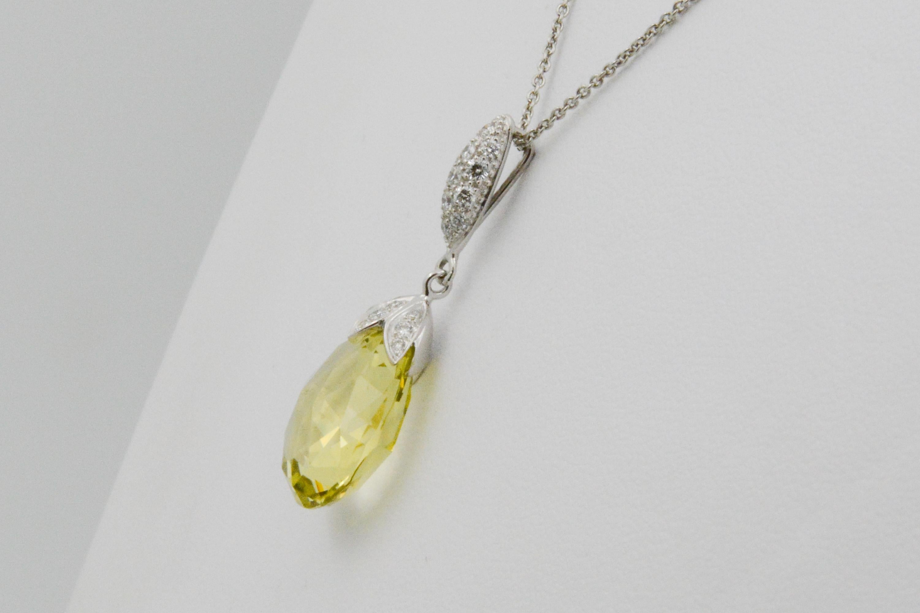 10.50 Carat Lemon Quartz Briolette Diamond Pendant 1