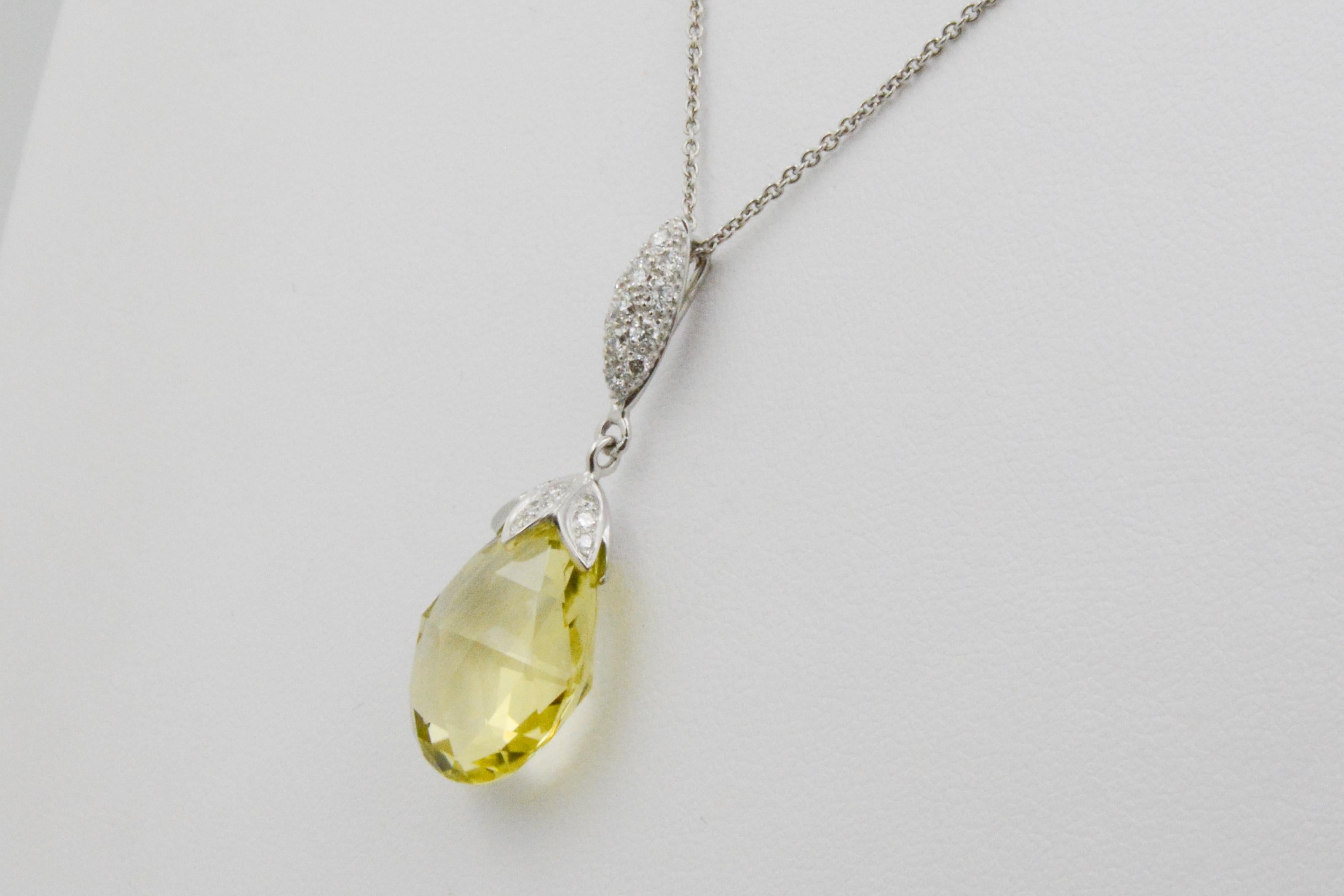 10.50 Carat Lemon Quartz Briolette Diamond Pendant 3