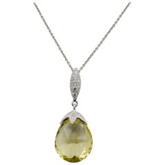 10.50 Carat Lemon Quartz Briolette Diamond Pendant