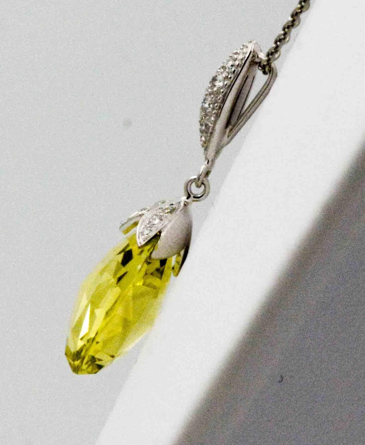 10.50 Carat Lemon Quartz Briolette Diamond Pendant 5