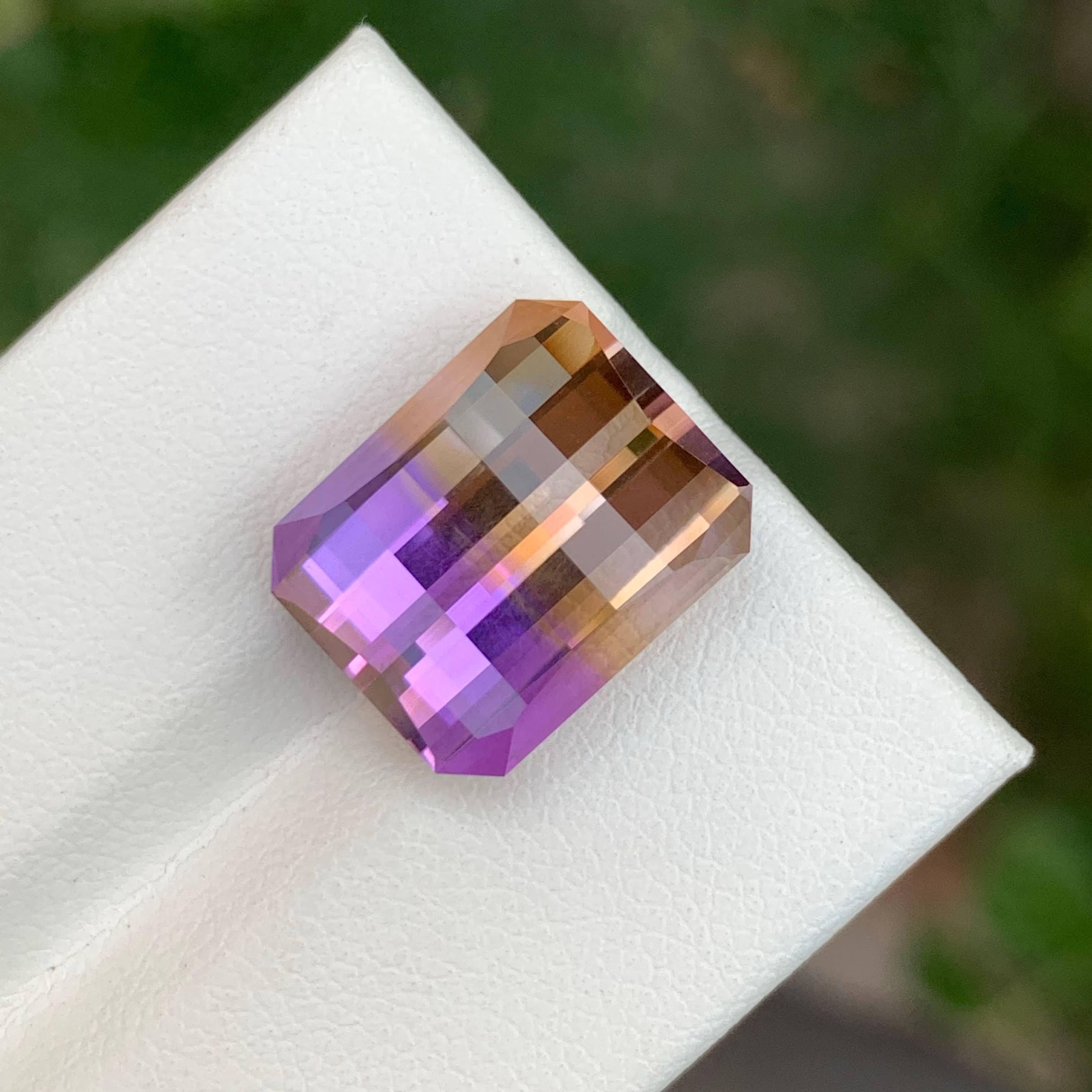 10.50 Carat Loose Bi Color Ametrine Stone Pixel Cut Natural Brazilian Gemstone For Sale 4