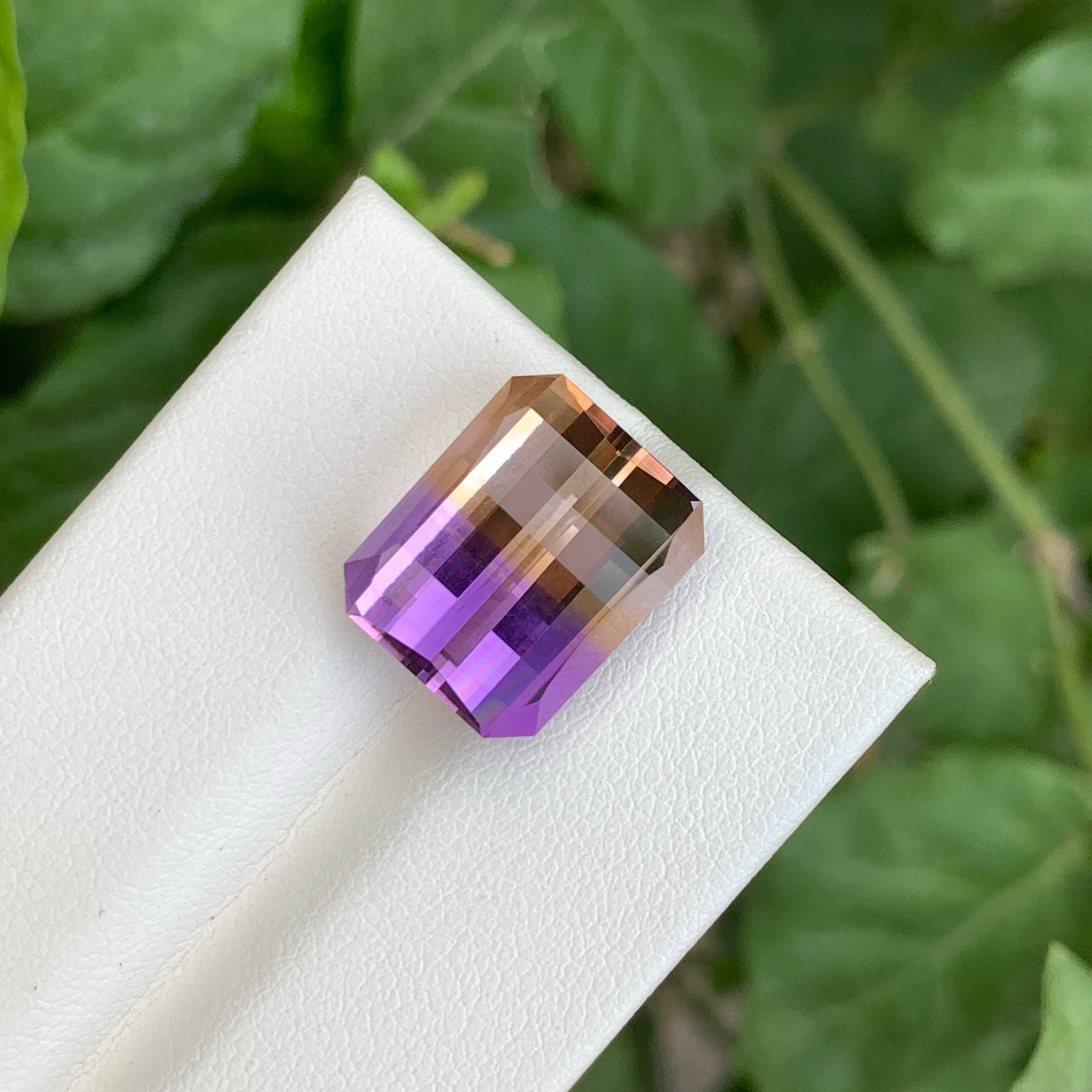 Women's or Men's 10.50 Carat Loose Bi Color Ametrine Stone Pixel Cut Natural Brazilian Gemstone For Sale