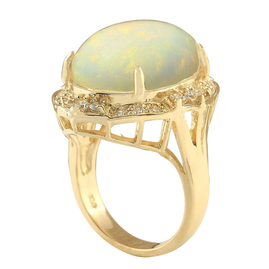 Oval Cut Natural Opal Diamond Ring In 14 Karat Yellow Gold  For Sale