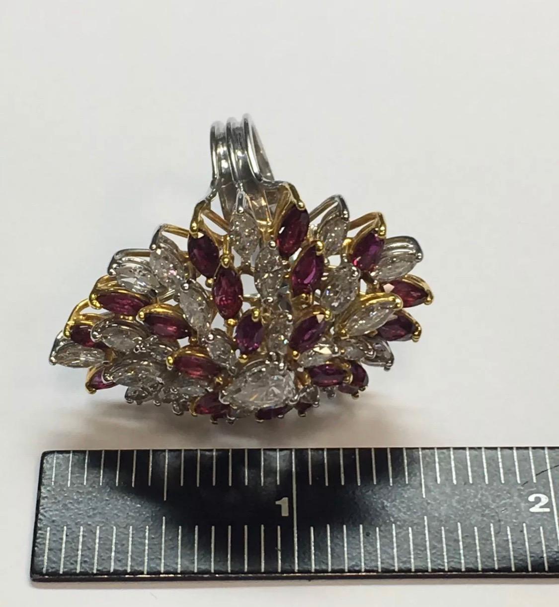 Women's Retro Gold 10.50 Carat Marquise Natural Diamond & Ruby Cocktail Ring Circa 1970 For Sale