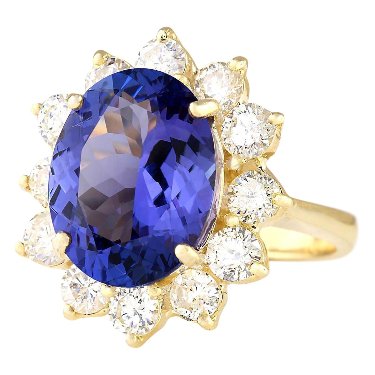 10.50 Carat Tanzanite 14 Karat Yellow Gold Diamond Ring
Stamped: 14K Yellow Gold
Total Ring Weight: 7.3 Grams
Total Natural Tanzanite Weight is 7.50 Carat (Measures: 14.00x10.00 mm)
Color: Blue
Total Natural Diamond Weight is 3.00 Carat
Color: F-G,