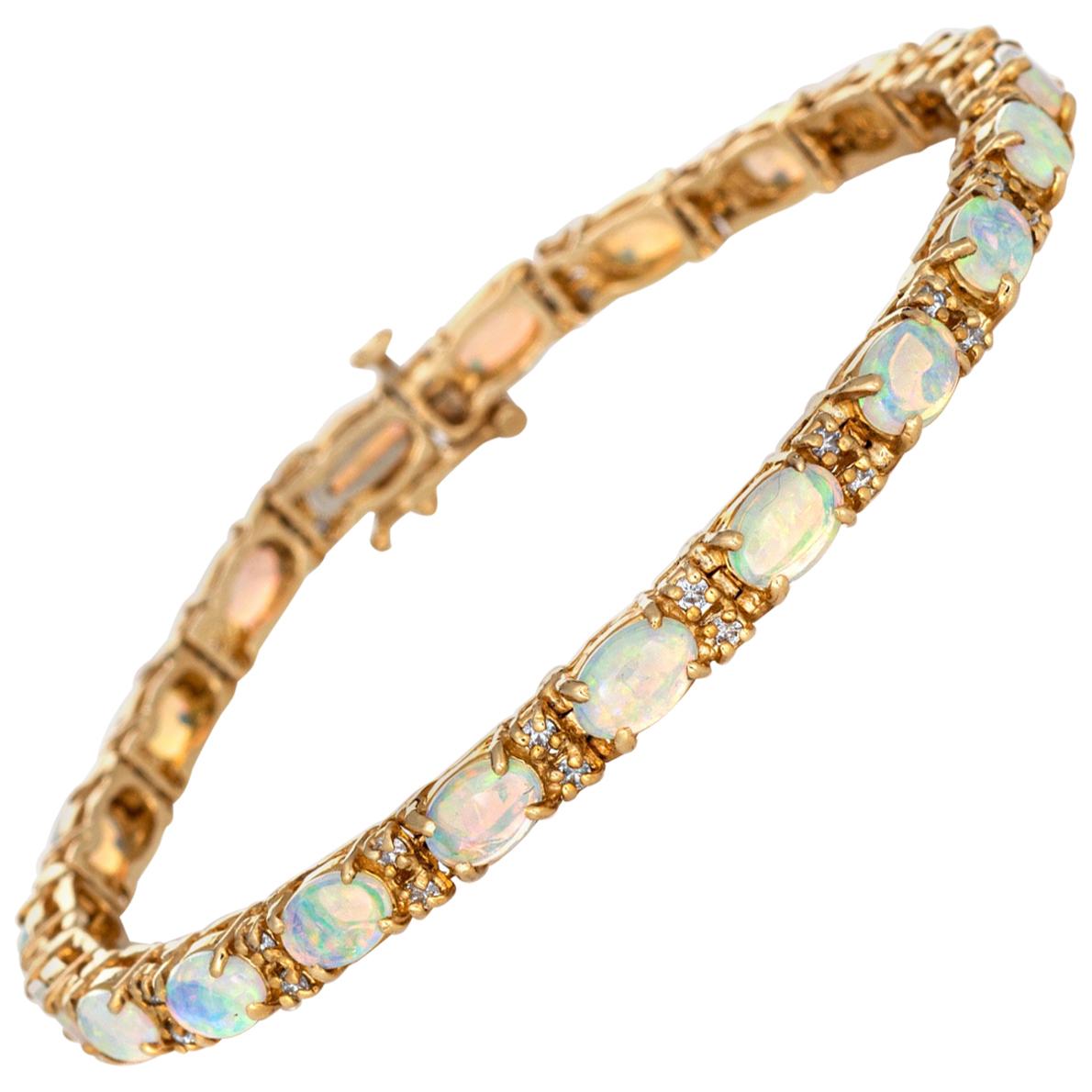 10.50 Carat Opal Diamond Bracelet Vintage 14 Karat Gold Pear Cut Fine Jewelry