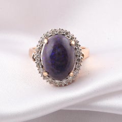 10.50 Carat Opal Gemstone 0.60 Carat SI/H Diamond Ring 18 Karat Yellow Gold