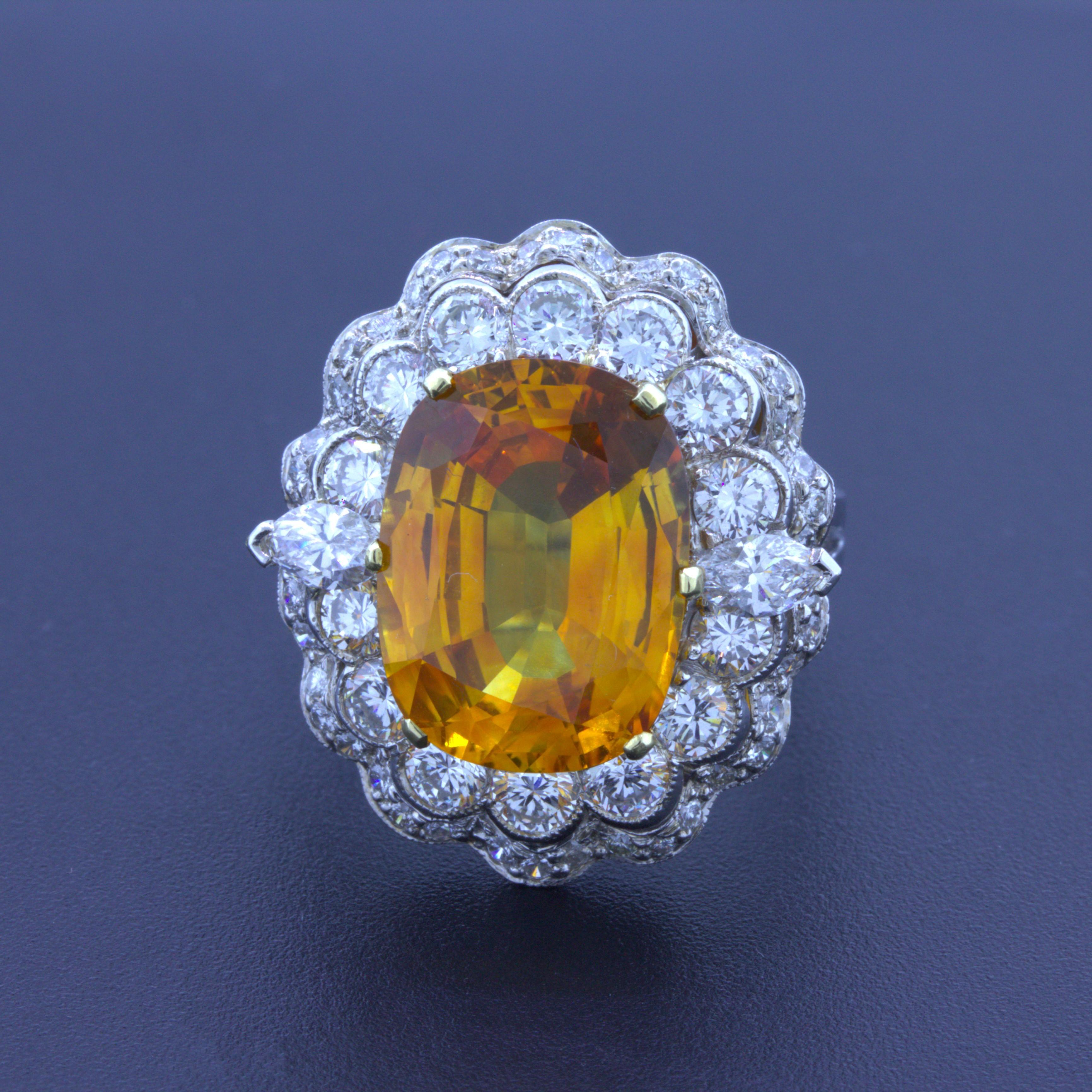 Oval Cut 10.50 Carat Orange Sapphire Diamond 14k White Gold Ring, GIA Certified For Sale