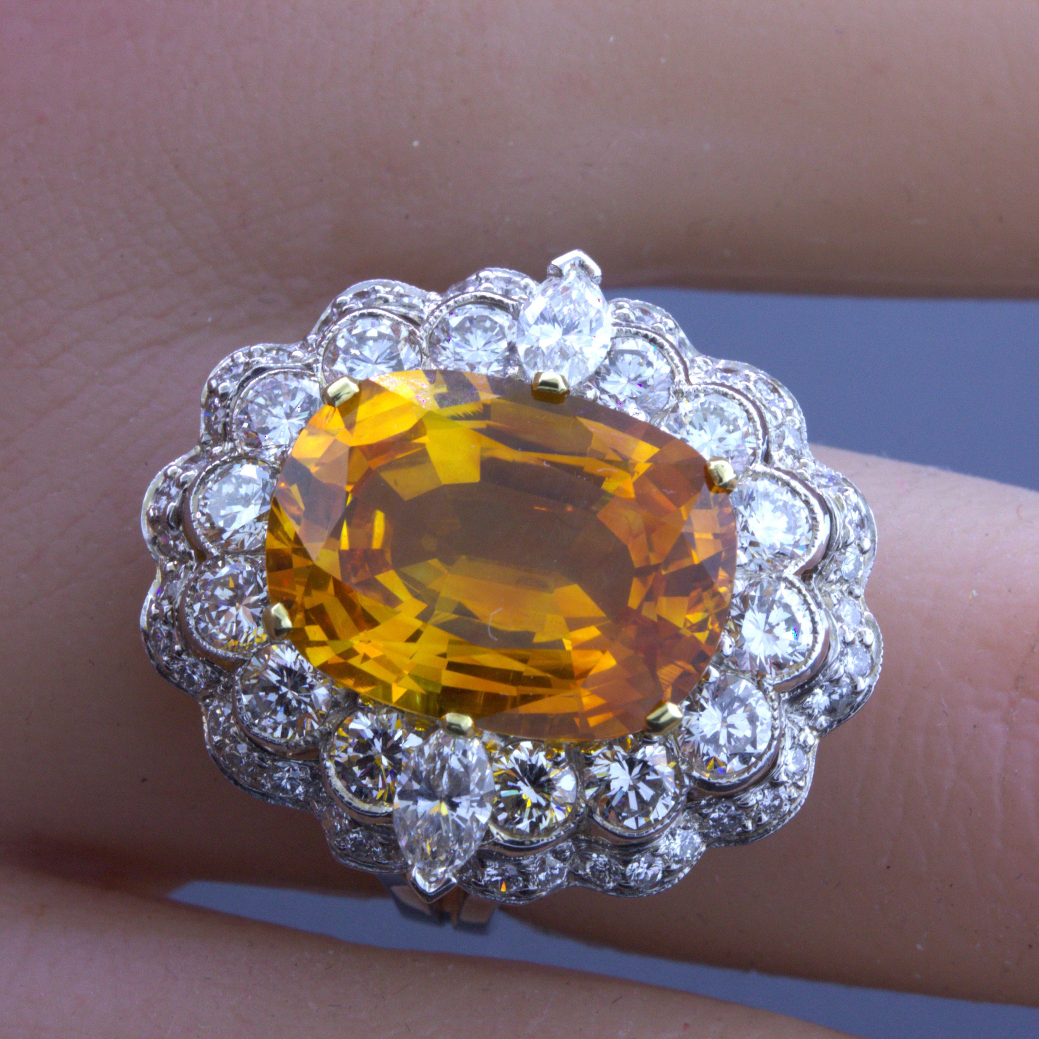 10.50 Carat Orange Sapphire Diamond 14k White Gold Ring, GIA Certified In New Condition For Sale In Beverly Hills, CA