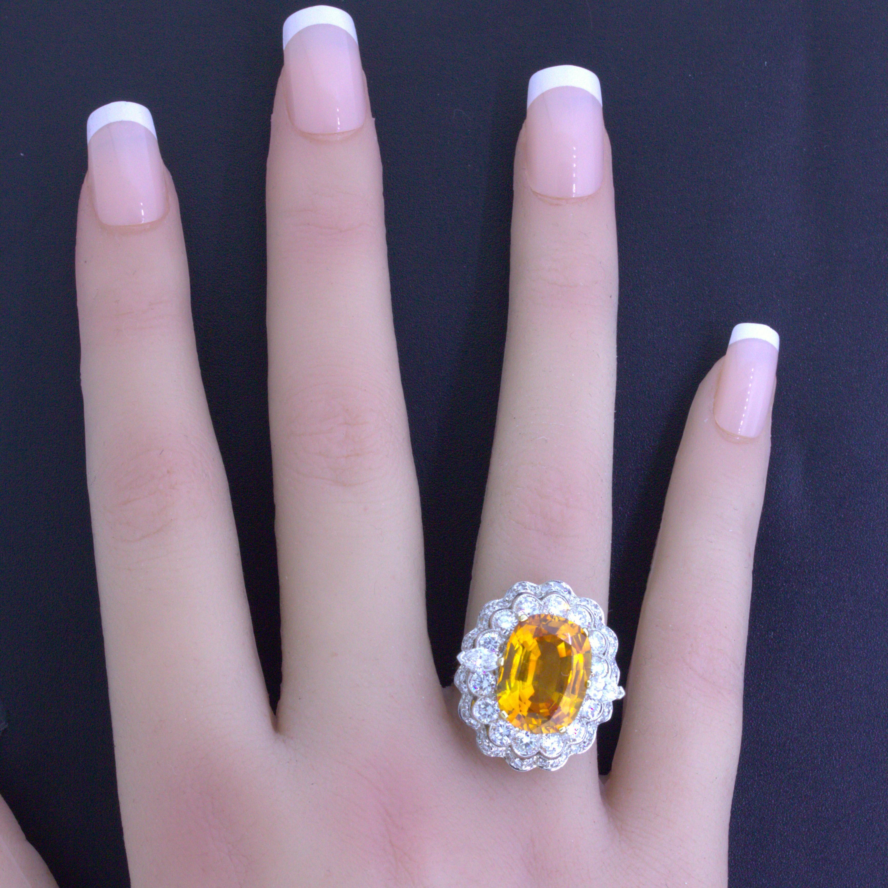 Women's 10.50 Carat Orange Sapphire Diamond 14k White Gold Ring, GIA Certified For Sale