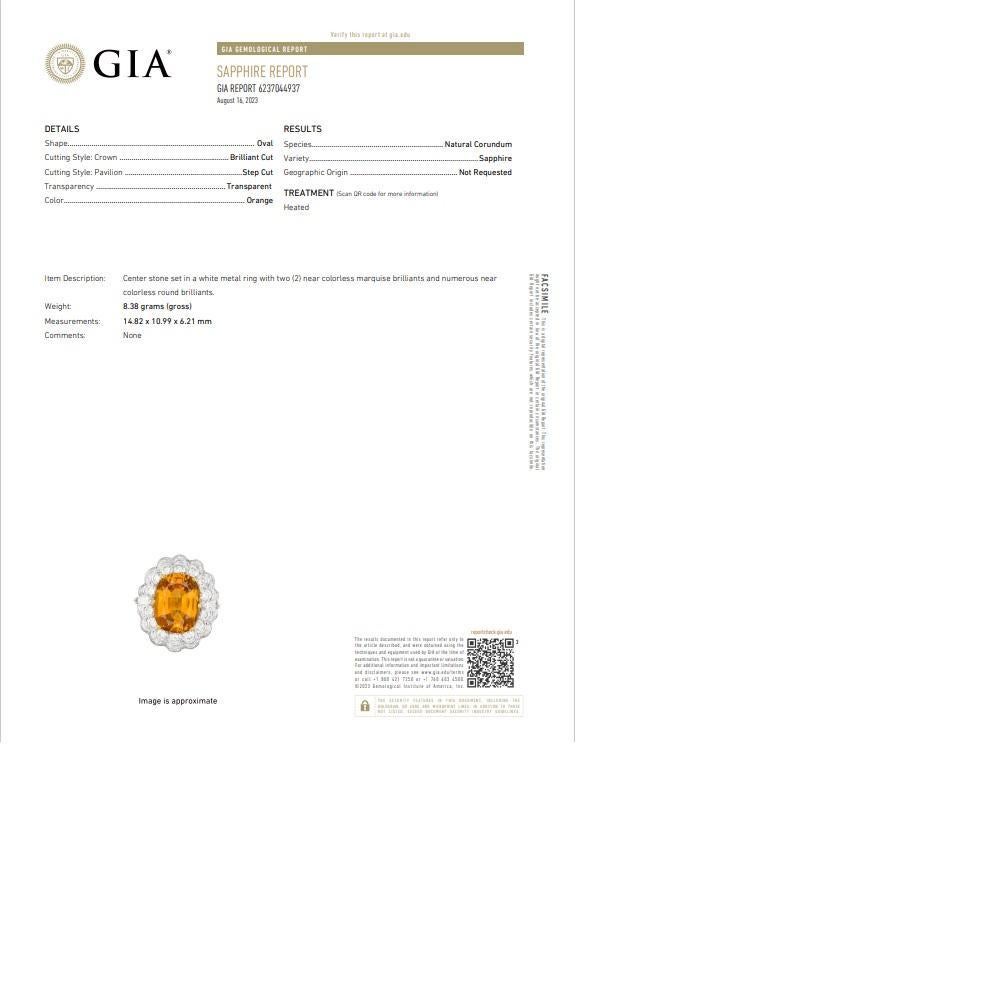 10.50 Carat Orange Sapphire Diamond 14k White Gold Ring, GIA Certified For Sale 2