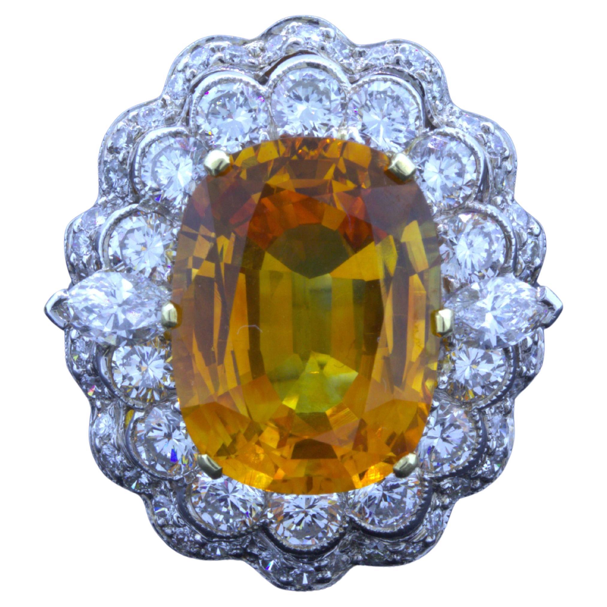 10.50 Carat Orange Sapphire Diamond 14k White Gold Ring, GIA Certified