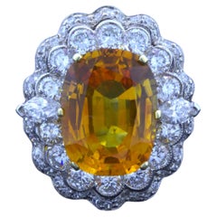 Bague en or blanc 14 carats avec saphir orange 10,50 carats et diamants, certifiée GIA