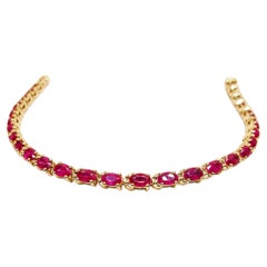 10.50 Carat Ruby Minimalist Tennis Bracelet 14K Gold Red Ruby Bracelet For Women