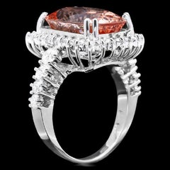 10.50 Carat Impressive Natural Morganite and Diamond 14K Solid White Gold Ring