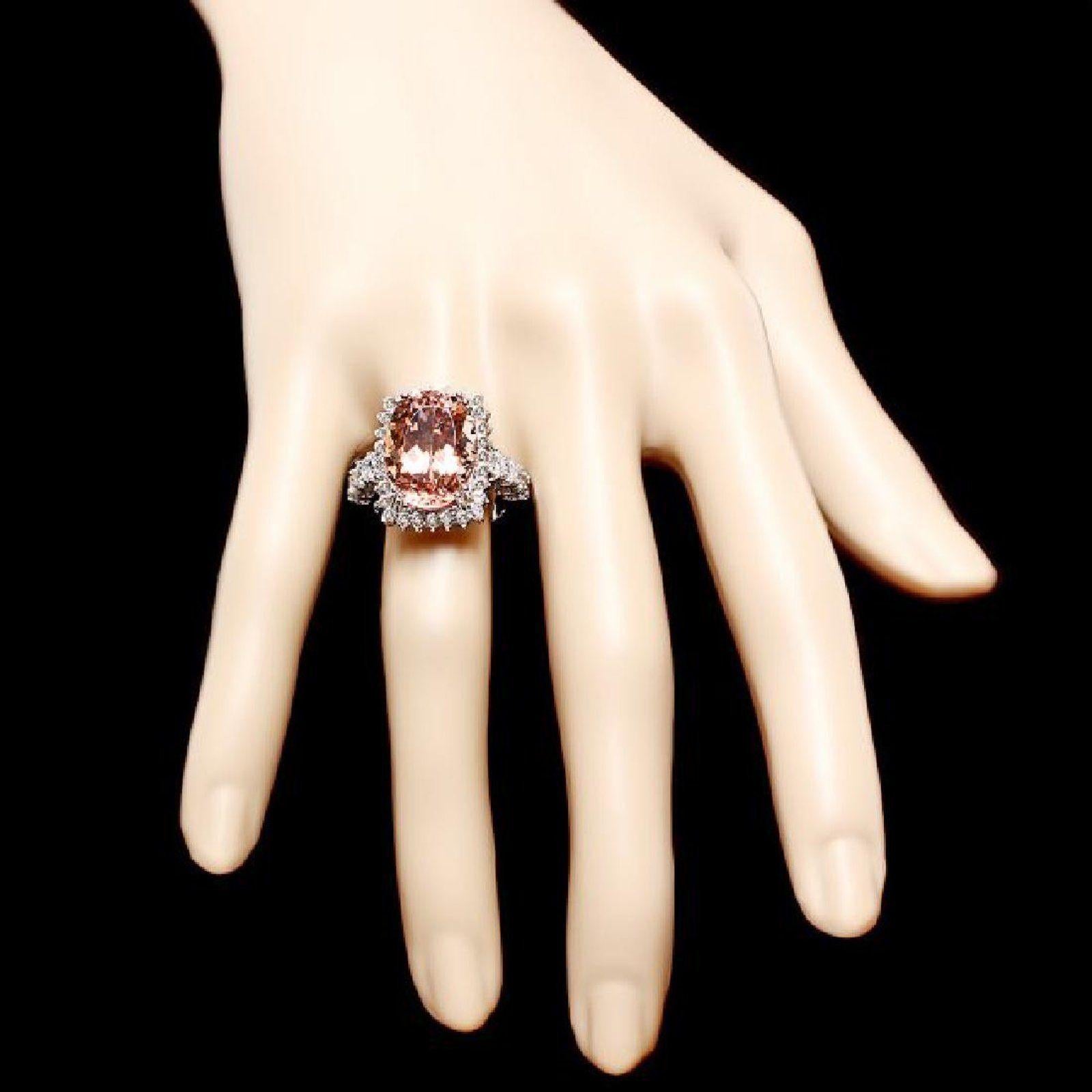 Anillo de oro blanco macizo de 14 quilates con morganita natural y diamantes, impresionante, de 10,50 quilates Corte rosa en venta