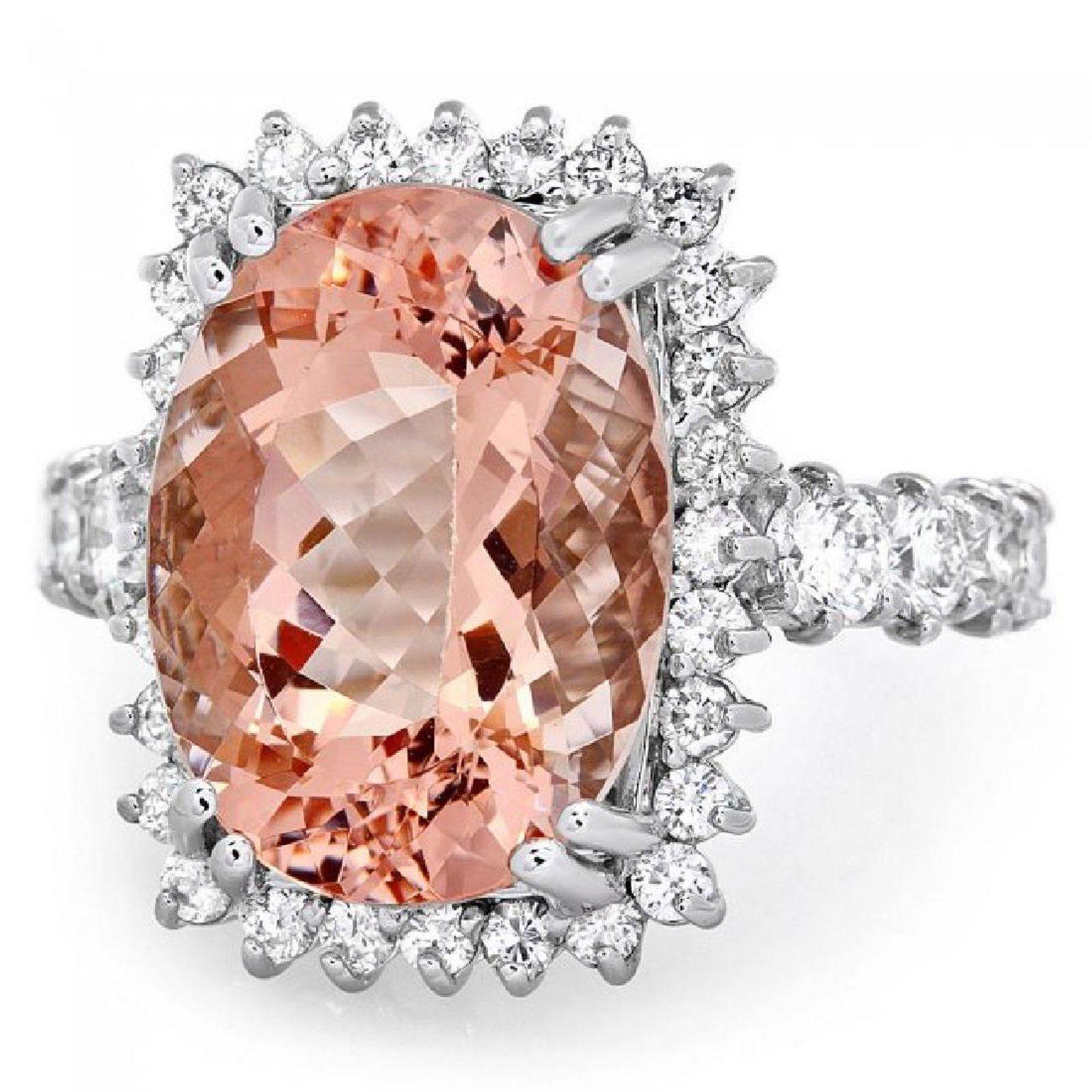 Anillo de oro blanco macizo de 14 quilates con morganita natural y diamantes, impresionante, de 10,50 quilates en Nuevo estado para la venta en Los Angeles, CA