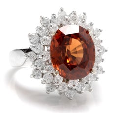 10.50 Carats Natural Orange Zircon and Diamond 14K Solid White Gold Ring