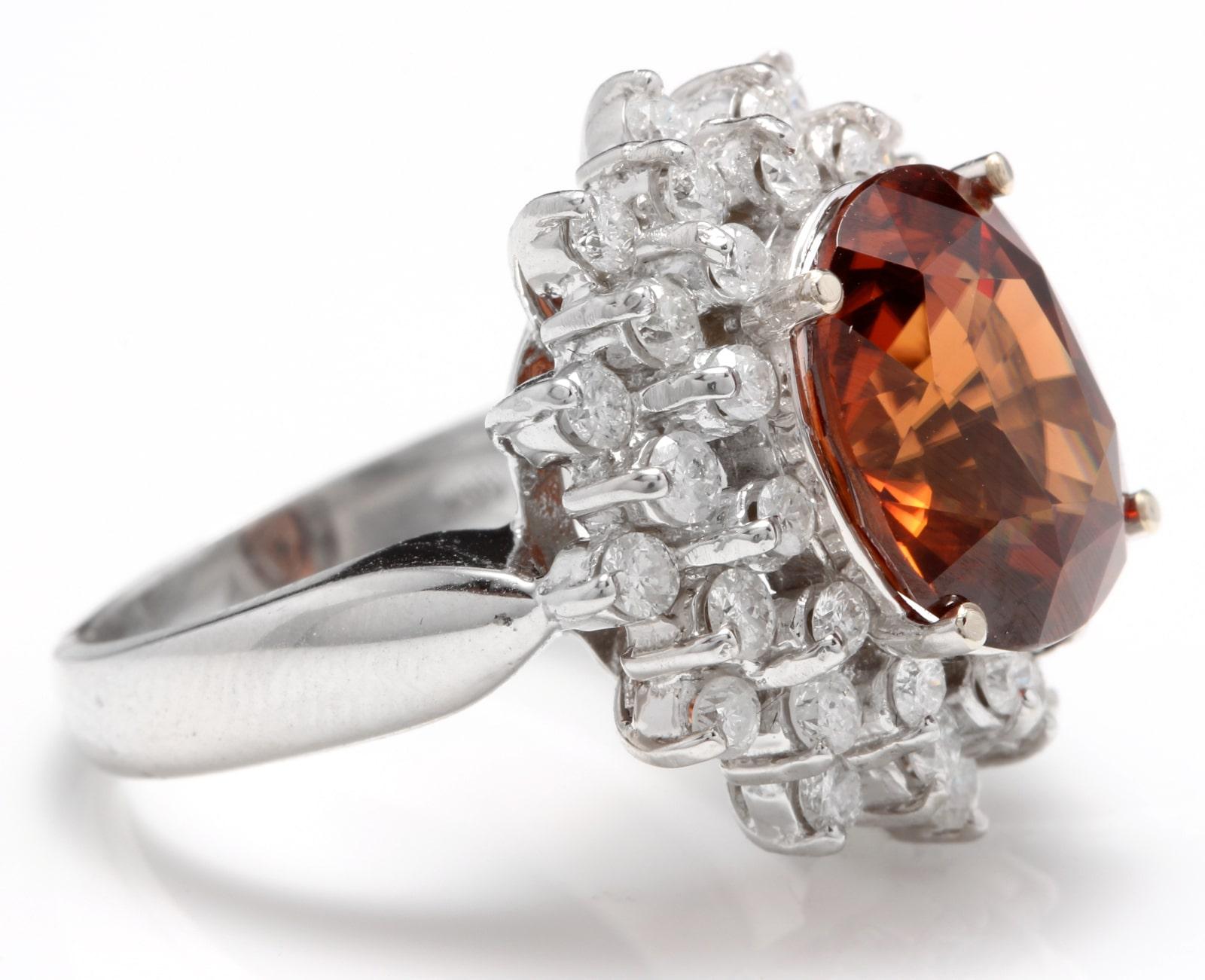 10,50 Karat natürlicher orangefarbener Zirkon und Diamant 14K massiver Weißgold Ring (Ovalschliff) im Angebot