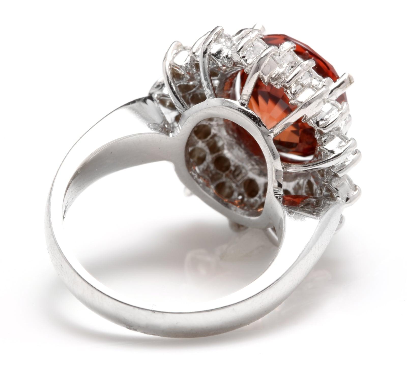 10,50 Karat natürlicher orangefarbener Zirkon und Diamant 14K massiver Weißgold Ring im Zustand „Neu“ im Angebot in Los Angeles, CA