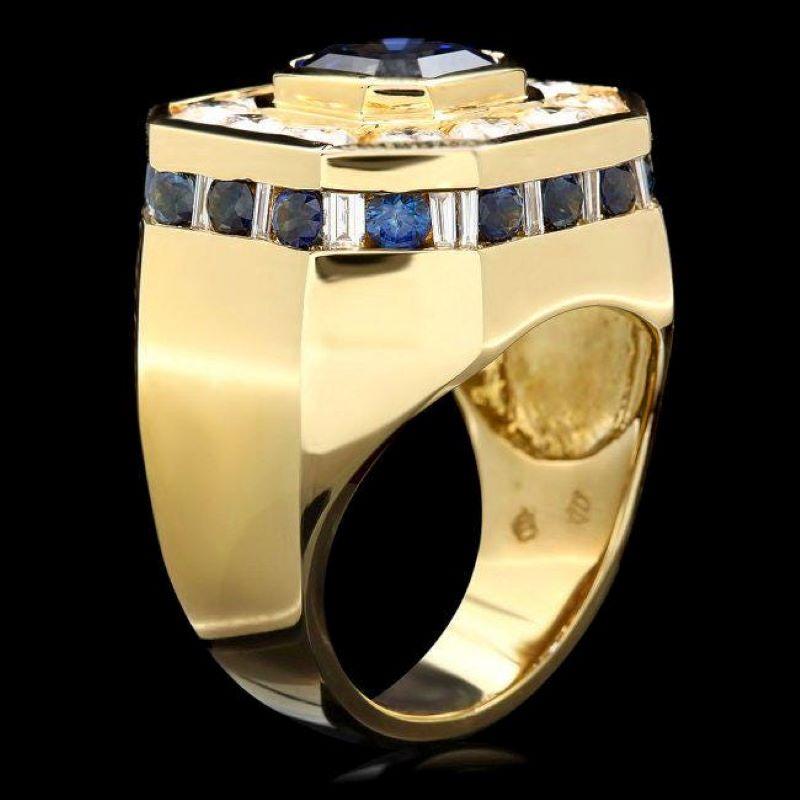 Taille mixte Bague pour homme en or jaune massif 18 carats avec saphir naturel de 10,50 carats et diamants en vente