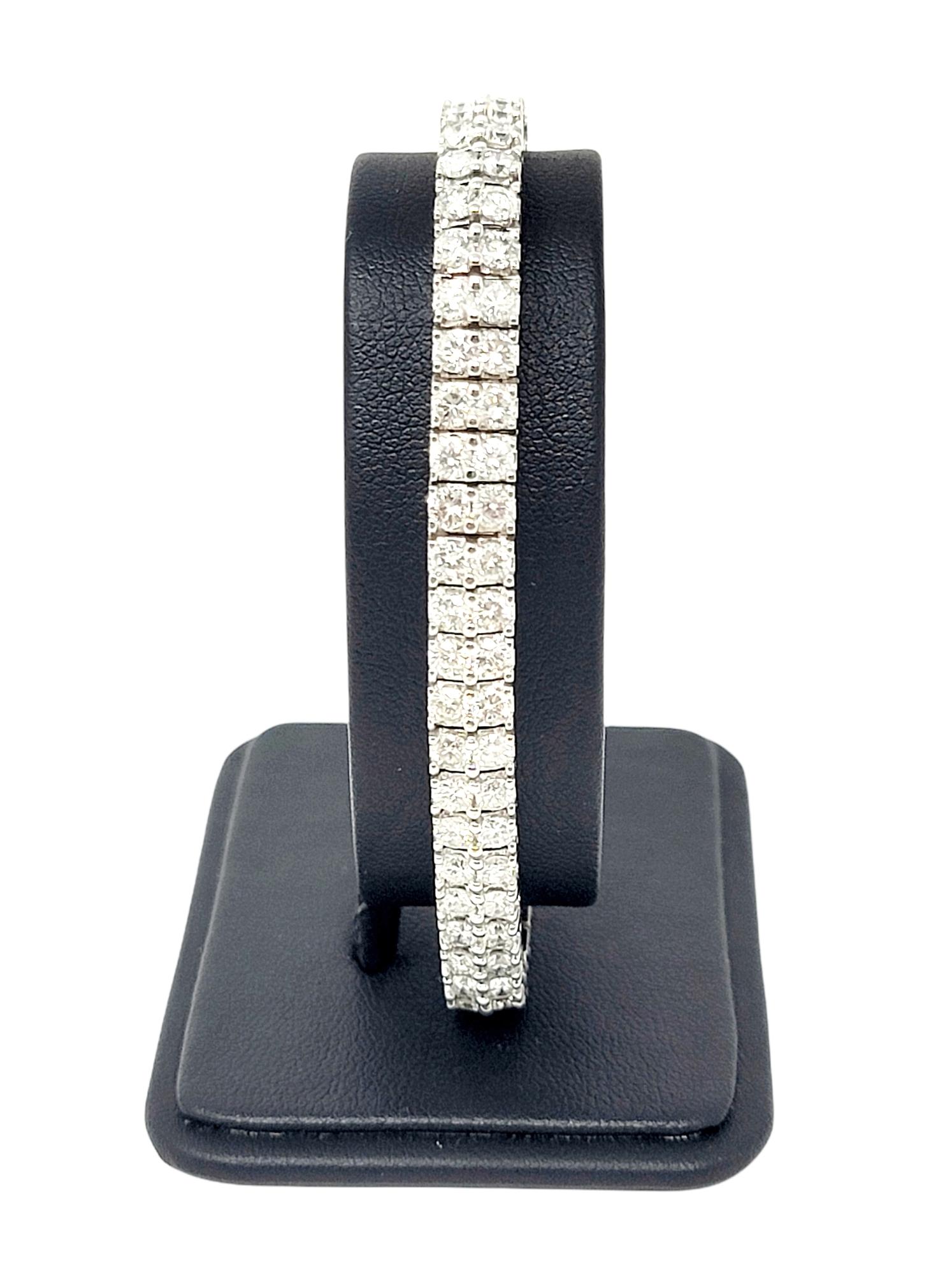 10.50 Carats Total Round Diamond Two Row Tennis Bracelet in 14 Karat White Gold For Sale 1