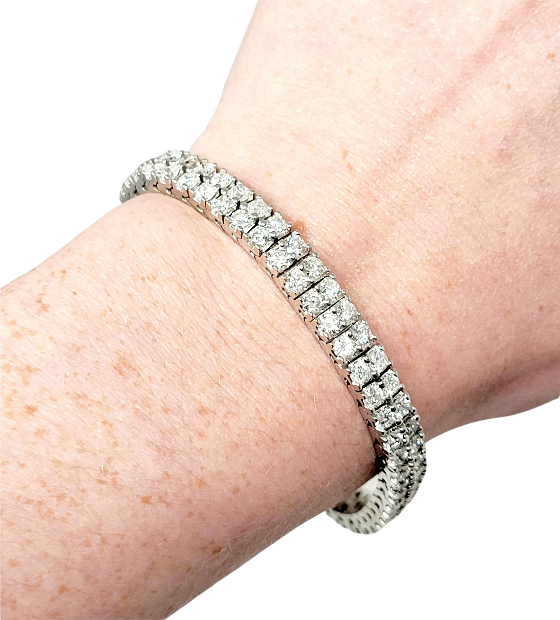 10.50 Carats Total Round Diamond Two Row Tennis Bracelet in 14 Karat White Gold For Sale 2