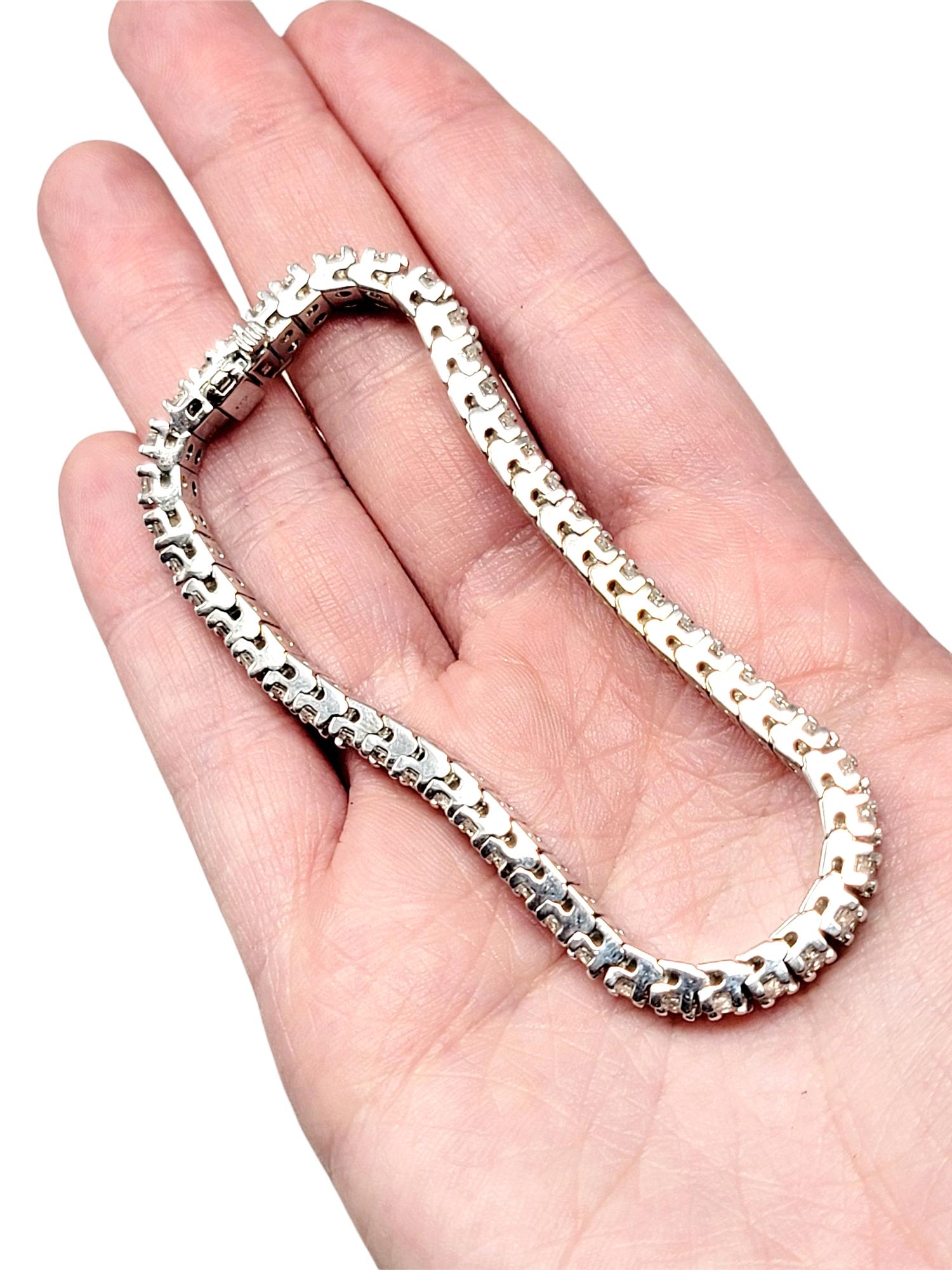 10.50 Carats Total Round Diamond Two Row Tennis Bracelet in 14 Karat White Gold For Sale 4