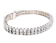 Bracciale Tennis a due file di diamanti rotondi da 10,50 carati totali in oro bianco 14 carati