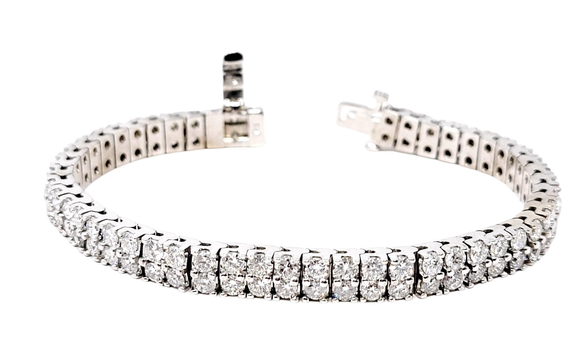 Round Cut 10.50 Carats Total Round Diamond Two Row Tennis Bracelet in 14 Karat White Gold For Sale