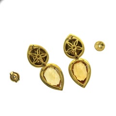 10.50 CT Citrine & 0.78 CT Diamonds in 18K Yellow Gold Teardrop Earrings
