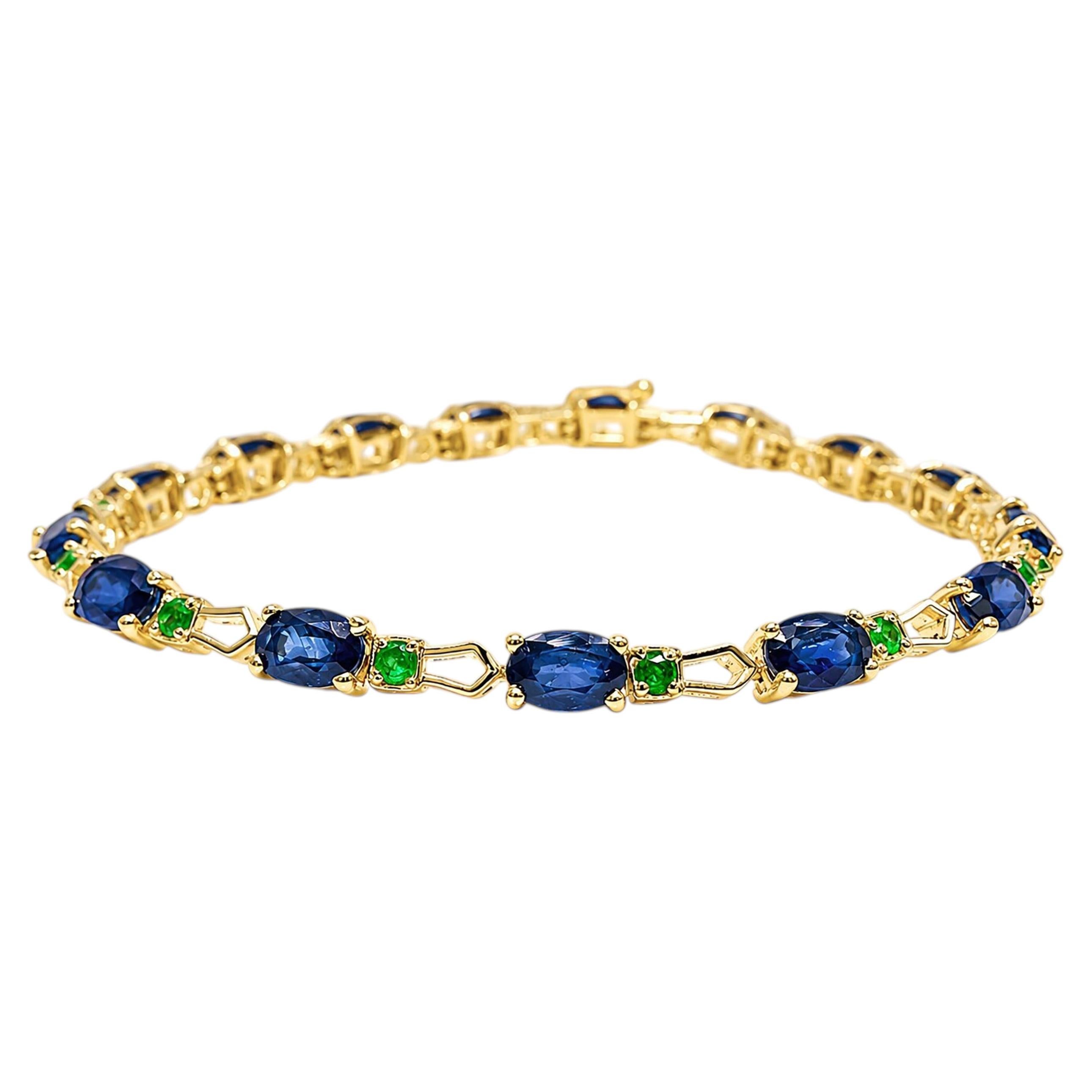 Bracciale da sposa a maglie con smeraldi da 10,50 carati, in oro 14k, con smeraldi e zaffiri