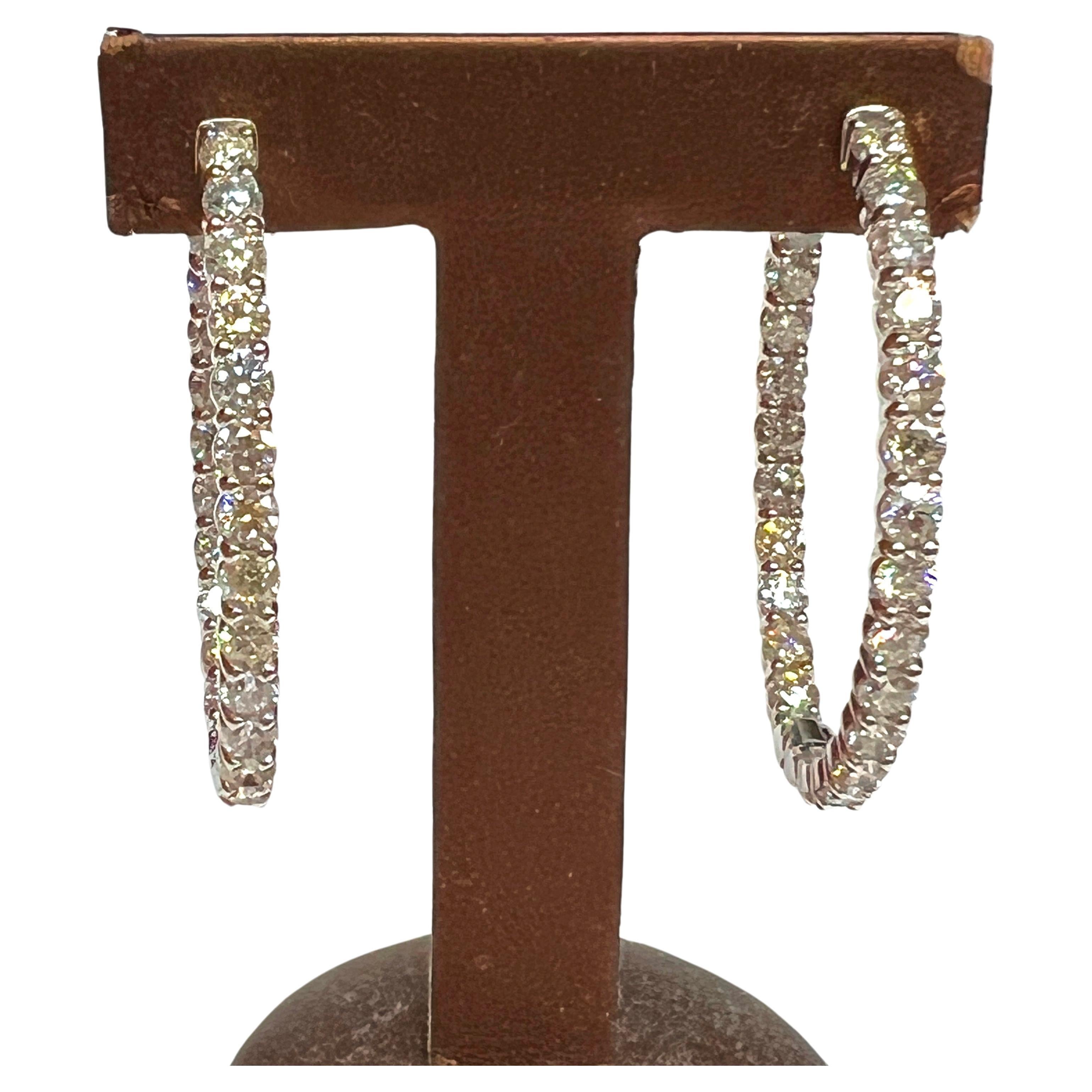 10.50 CT Natural Diamond Oval Hoop Earrings G-H SI 14K White Gold 20 pointers For Sale