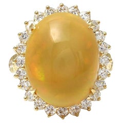 10.50 Ct Natural Impressive Ethiopian Opal & Diamond 14K Solid Yellow Gold Ring