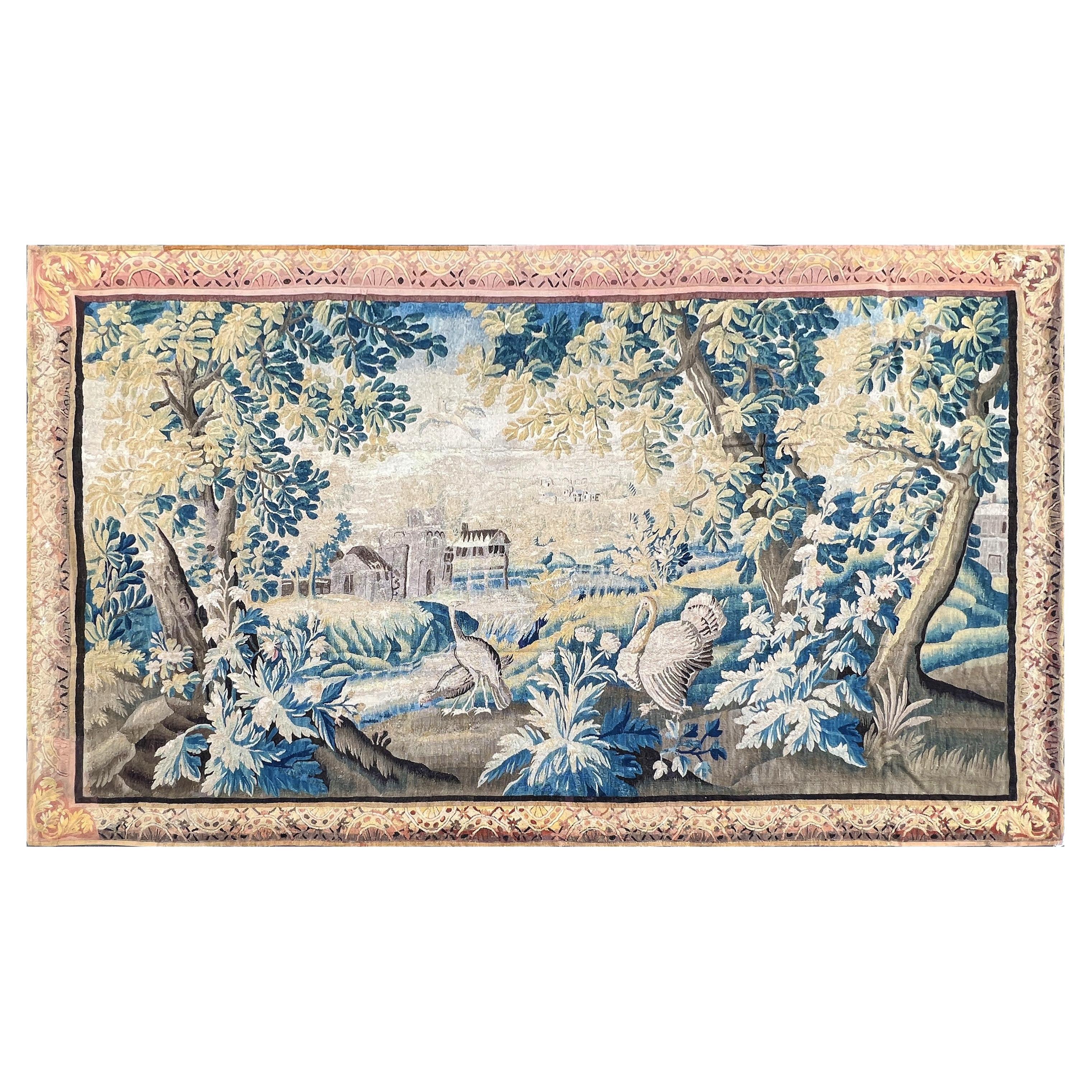 Tapisserie Murale Vintage – Scène élégante Chasse 18e, Laine, Bon état