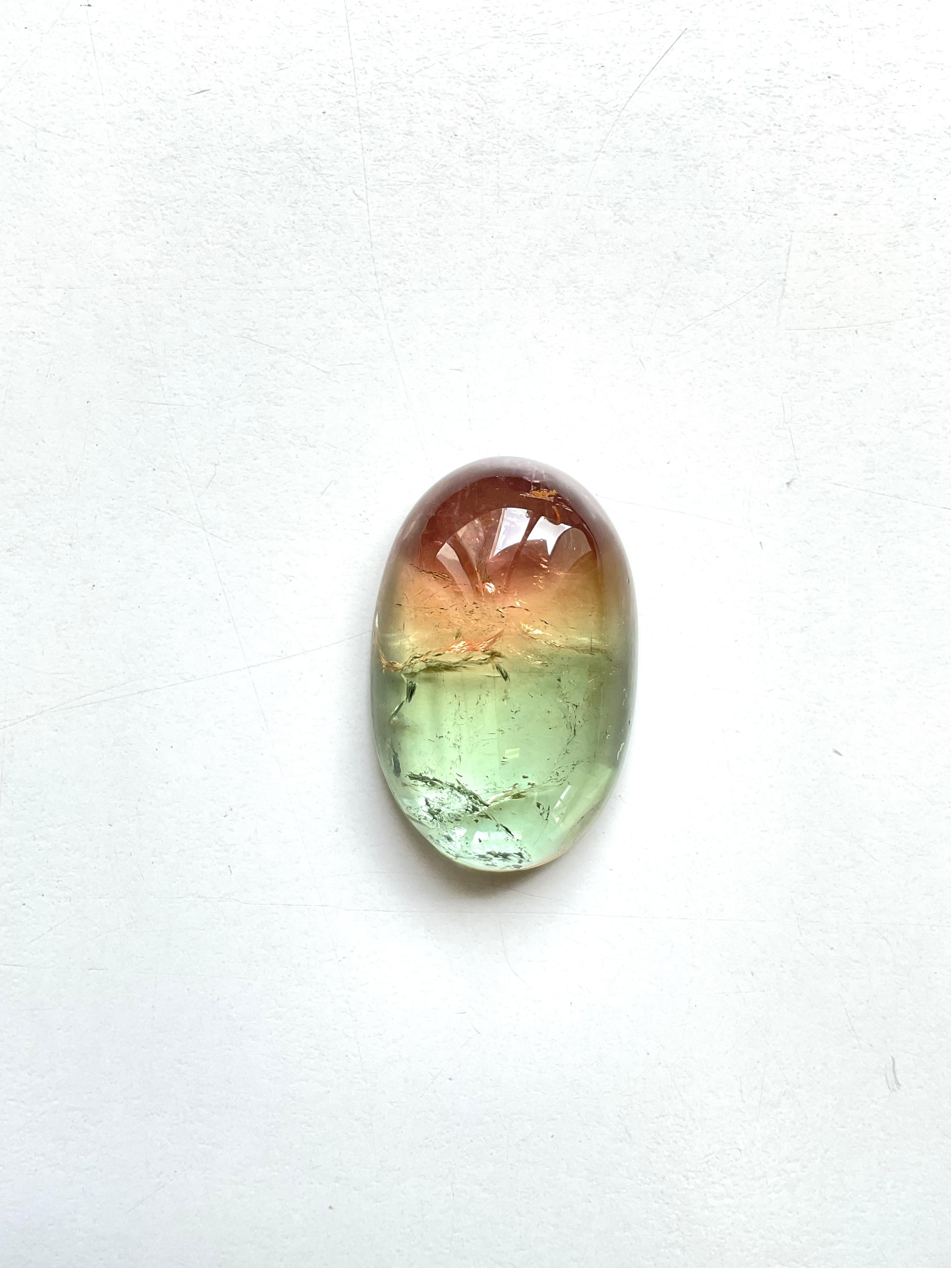Women's or Men's 105.03 Carats Bi Color Tourmaline Oval cabochon very good quality color variety For Sale