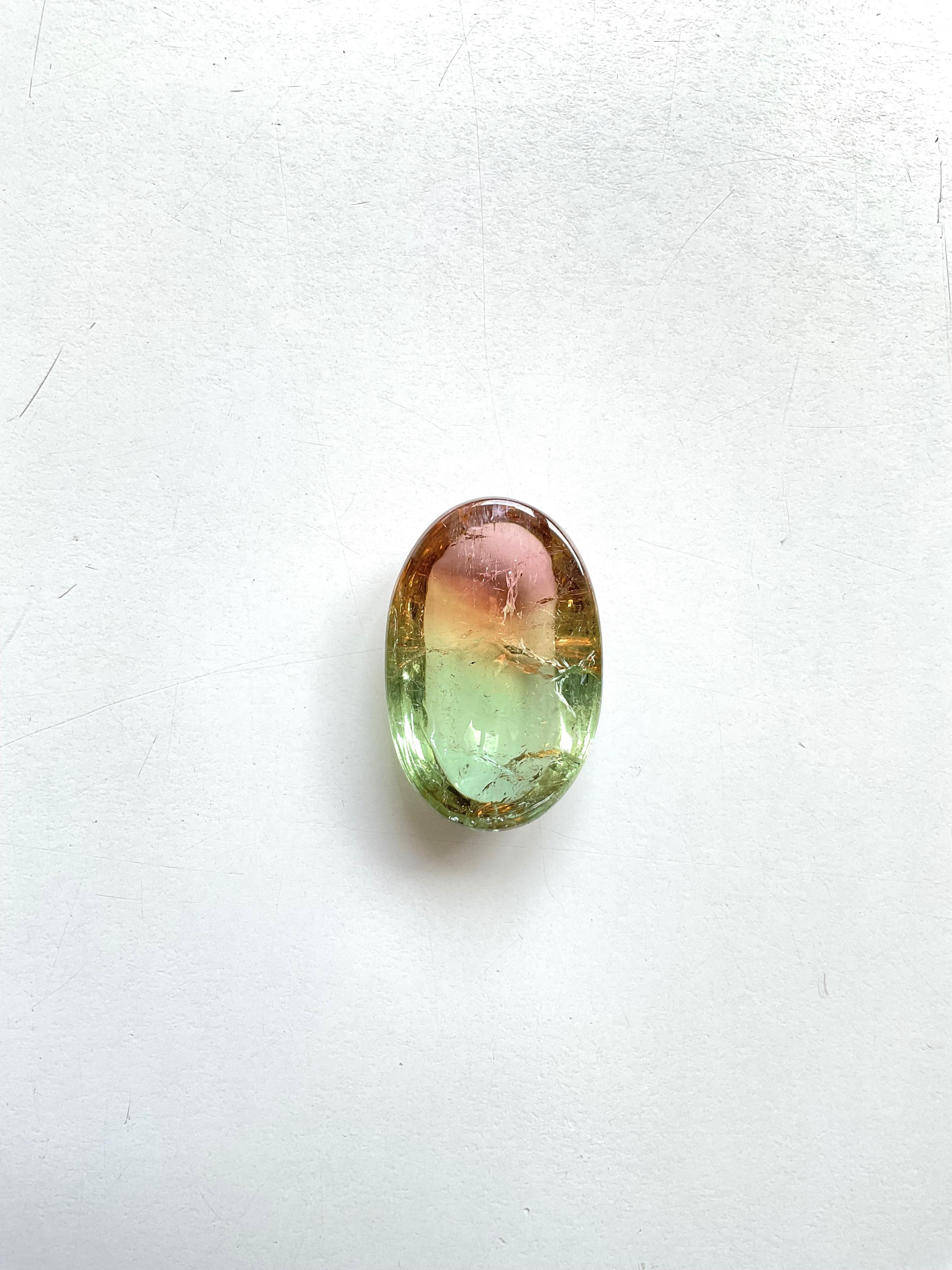 105.03 Carats Bi Color Tourmaline Oval cabochon very good quality color variety For Sale 2